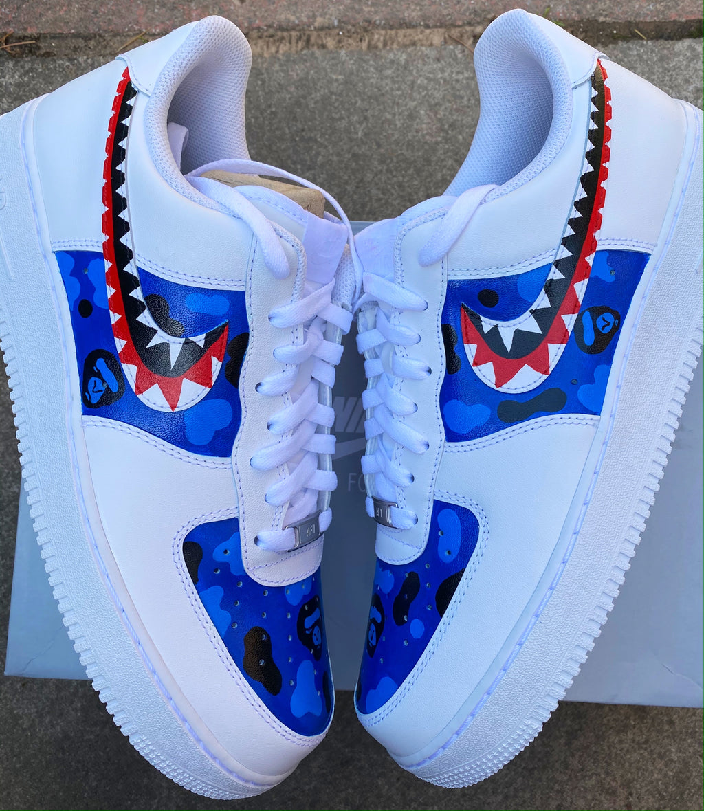 Ape blue camo and toe AF1 customs