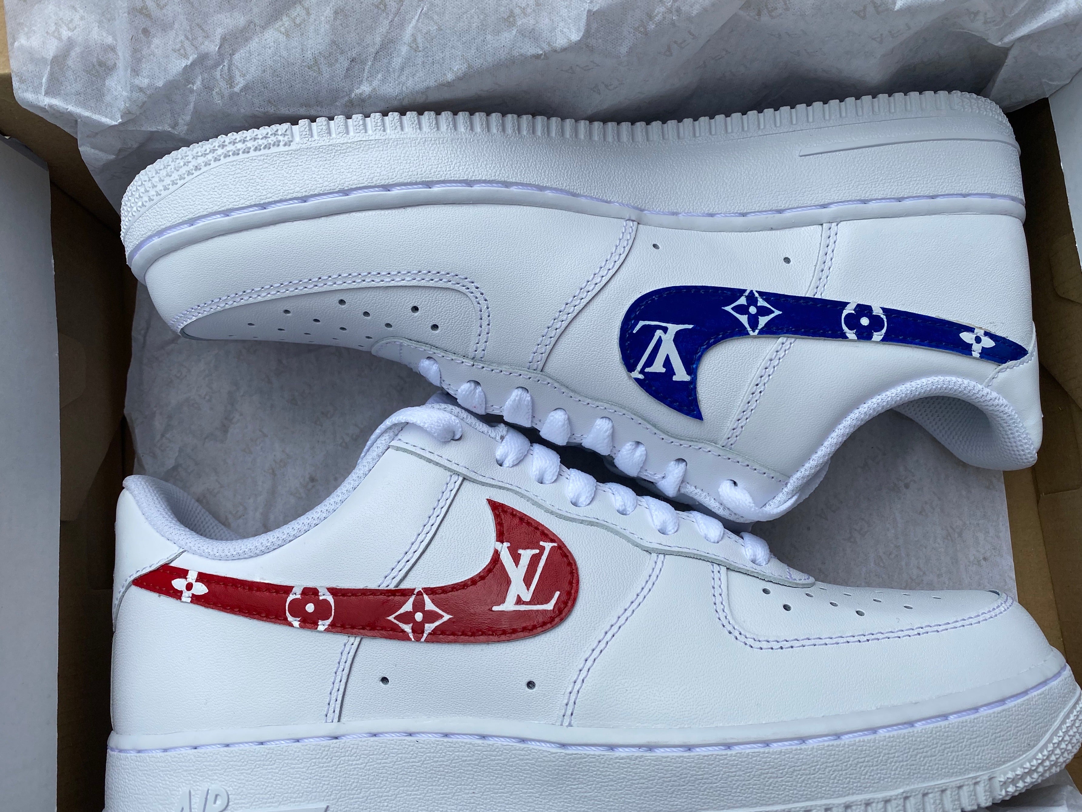 Blue and red pattern AF1 customs