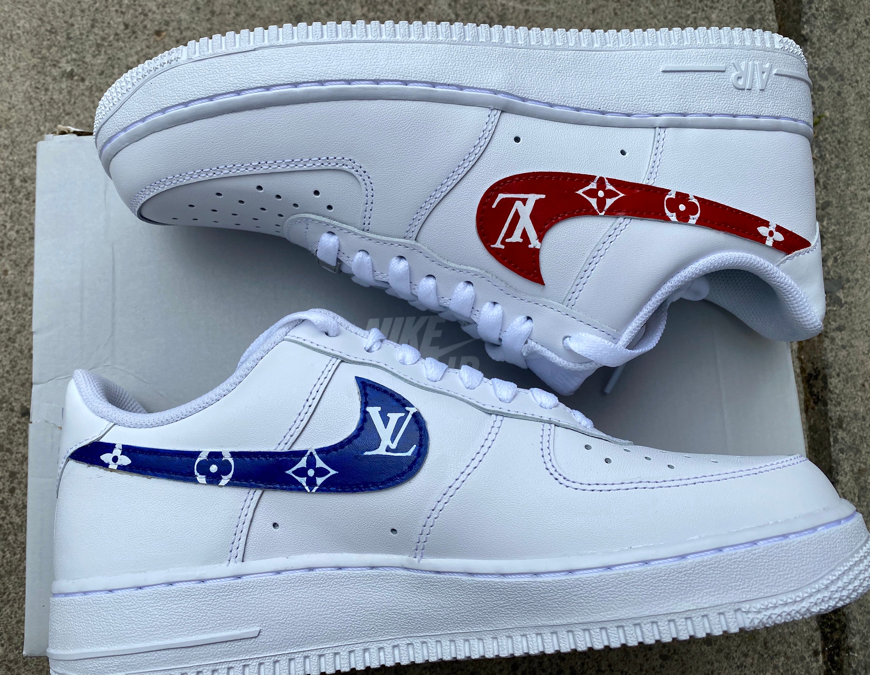 Blue and red pattern AF1 customs